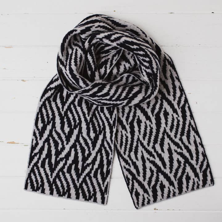 Zebra reversible scarf - navy and zinc for wholesale by Miss Knit Nat