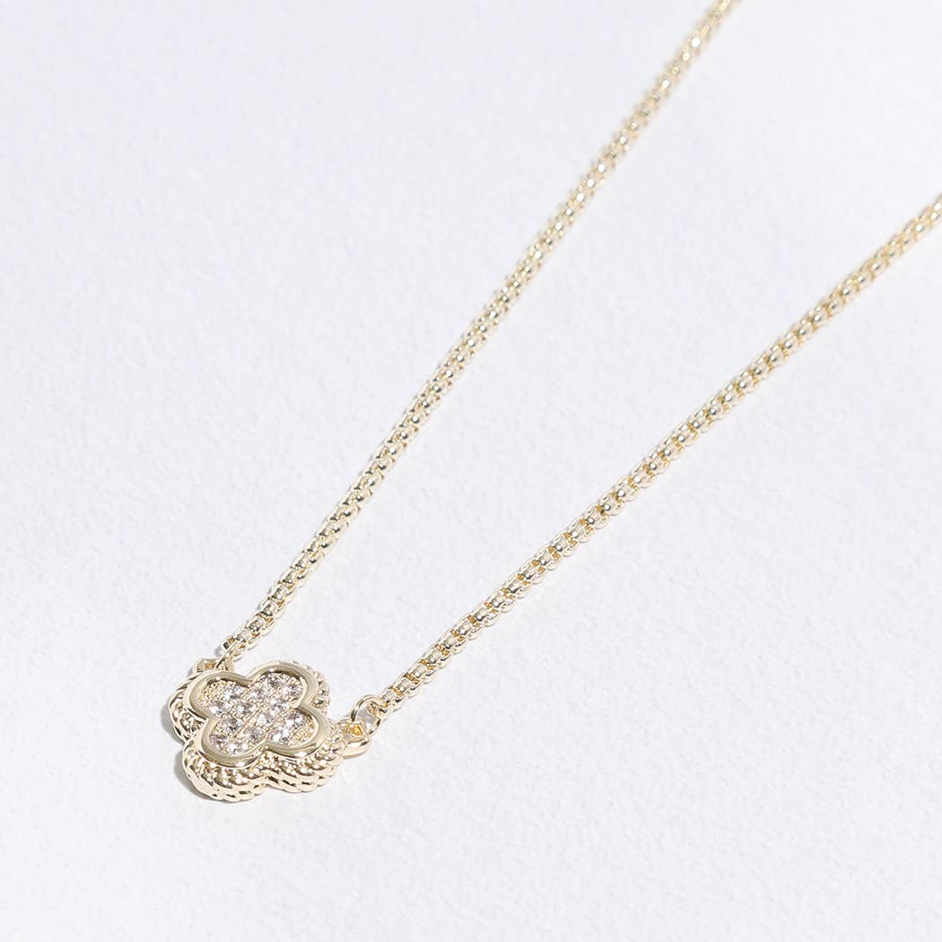Fashion City - Wholesale Pendant/Charm Necklace - Clover CZ Pave Pendant Chain Necklace5