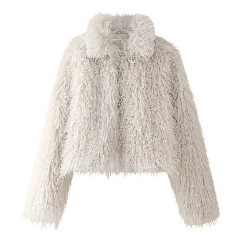 Offwhite Warm cropped  faux fur jacket coat for wholesale on Faire0