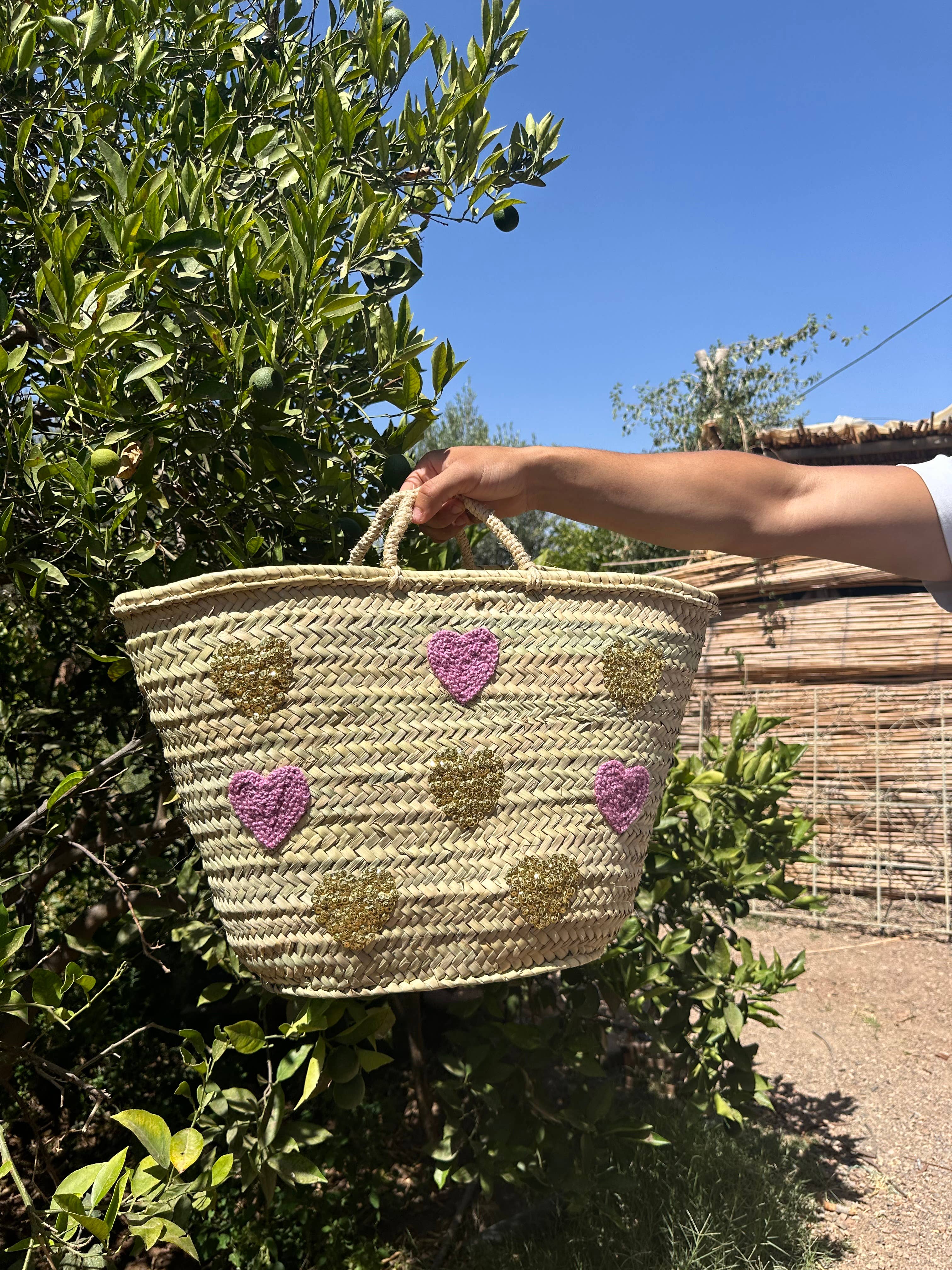 Mikwi – Großhandel Korb – FRENCH BASKET || Marokkanische Strohtasche mit Herzmotiven6