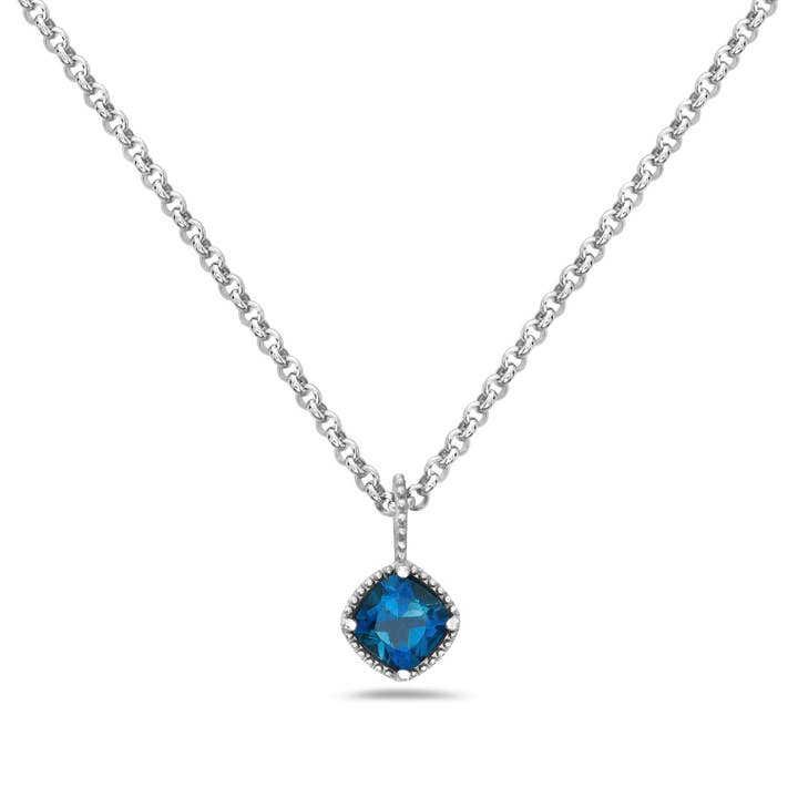 Cushion Cut London Blue Topaz Necklace in Sterling Silver for wholesale by Anatoli Jewelry