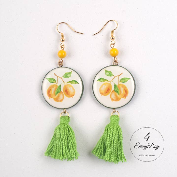 Earrings: Lemons with tassels for wholesale by 4everyday Handmade