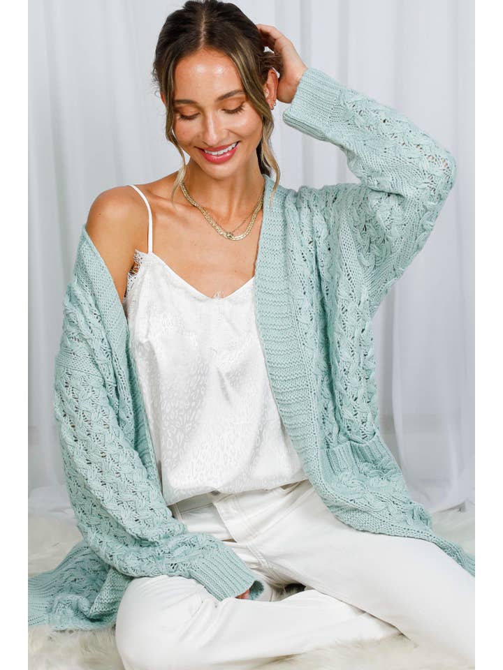 Vine & Love - Wholesale Cardigan - Women's - Patch Pocket Textured Crochet Knitted Cardigan VJ81329