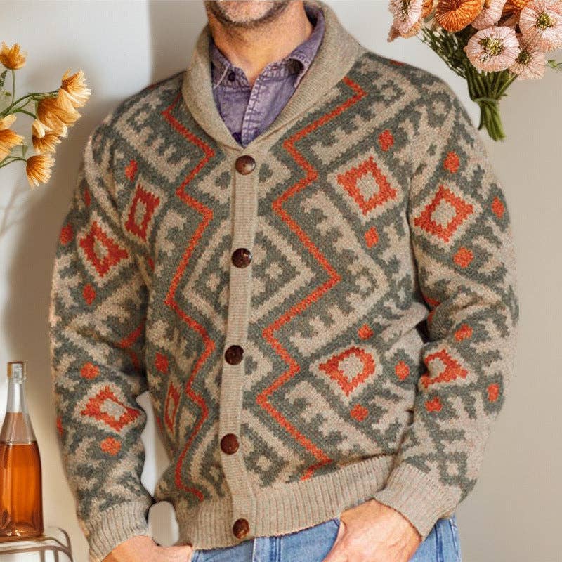 Khaki Retro Knitted Cardigan Sweater Stylish Casual Long Sleeve Coat for wholesale on Faire0