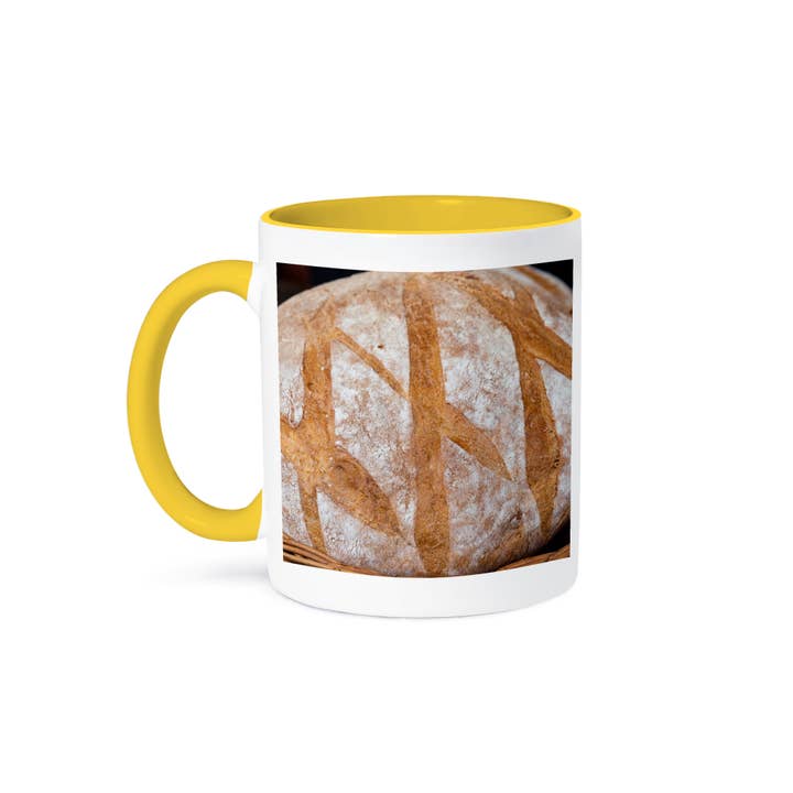 3dRose - Wholesale Coffee Mug - 3dRose, Fresh loaf of hand-made bread, flour on the crust. Kitchen décor, Mug