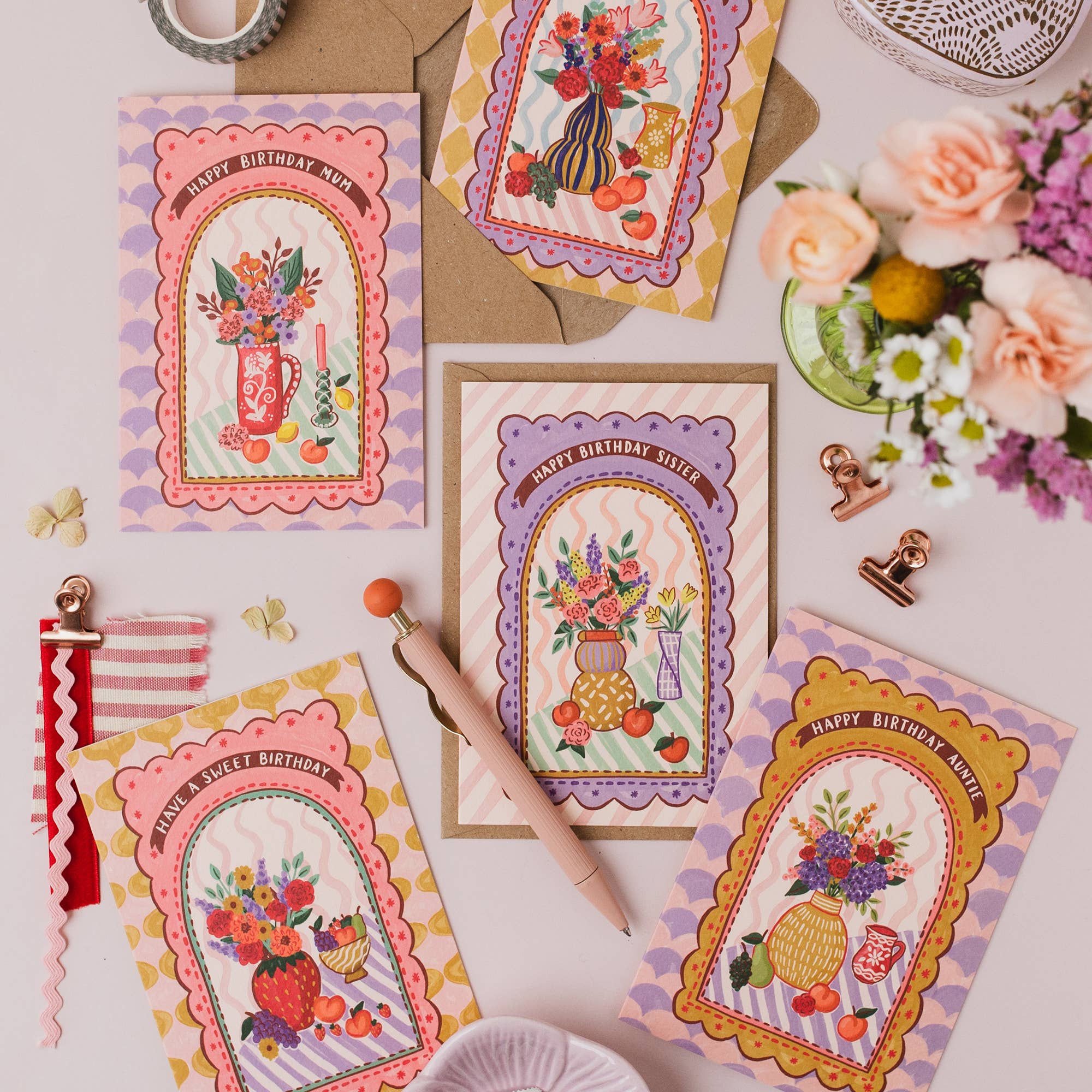 Jessie Maeve Studio - Wholesale Birthday Card - Mum Birthday Card - Maximalist Still Life Flowers & Fruit5