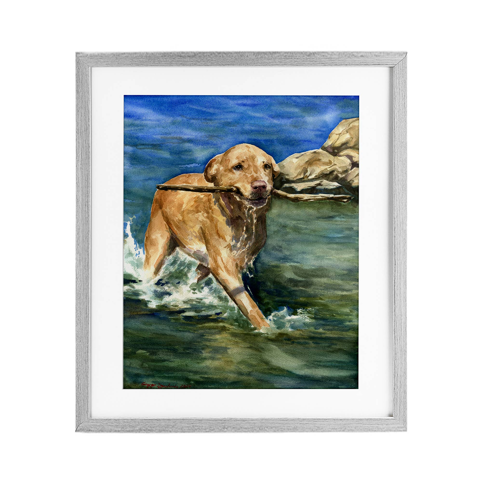 Stupell Industries - Vente Enseigne murale - Art mural sous verre - Labrador heureux avec bâton9