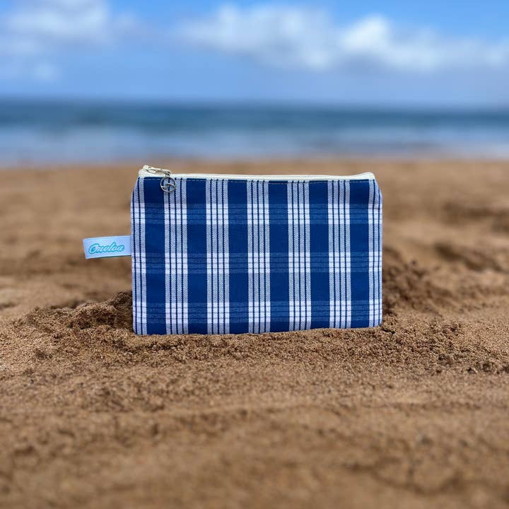 Blaues Palaka-Münzfach mit Stofffutter für den Großhandel von Oneloa Maui