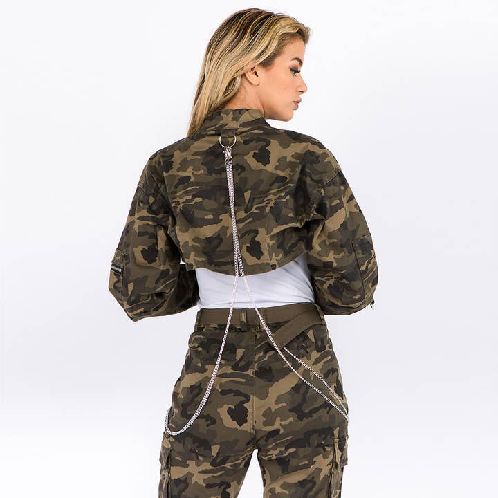 American Bazi - Wholesale Jacket - Women's - CROPPED COLOR JACKETS WITH CHAINS-RJK2737