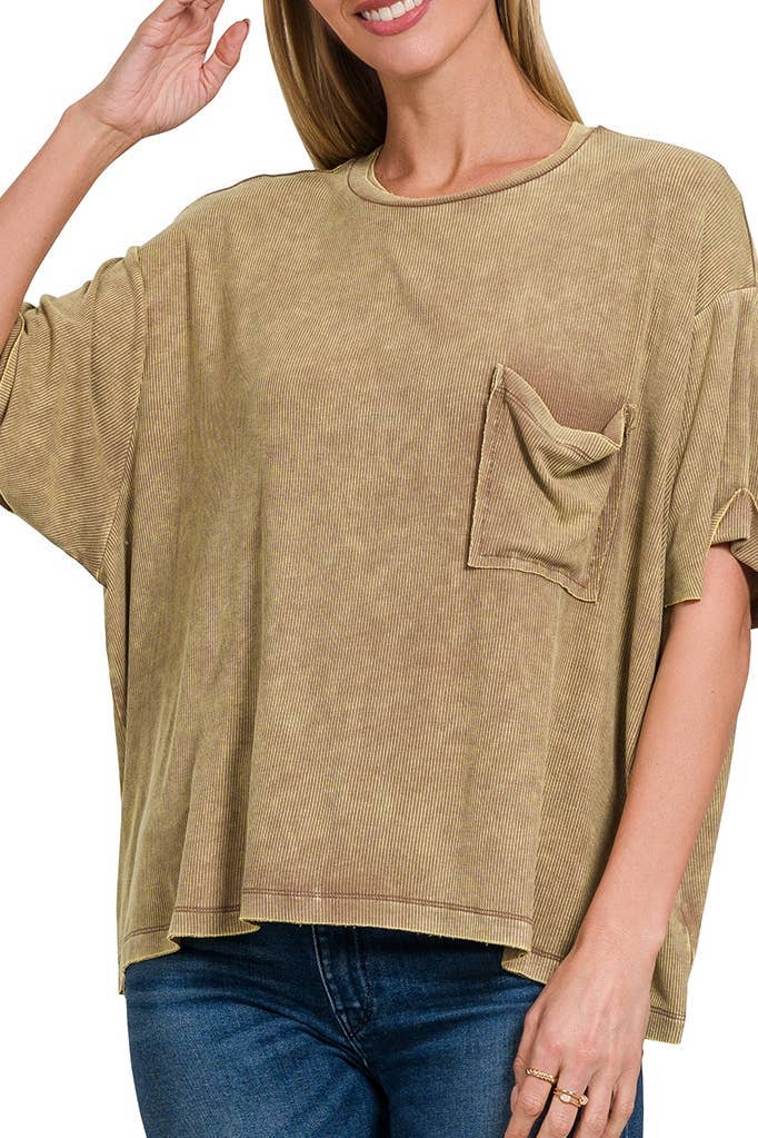 Vanilla Monkey - Vente Haut en maille – femme - Top côtelé à manches courtes et col rond délavé3