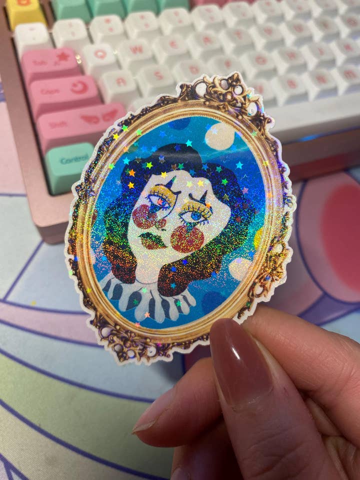 melancholy clown girl sticker for wholesale by MysticalToastArt