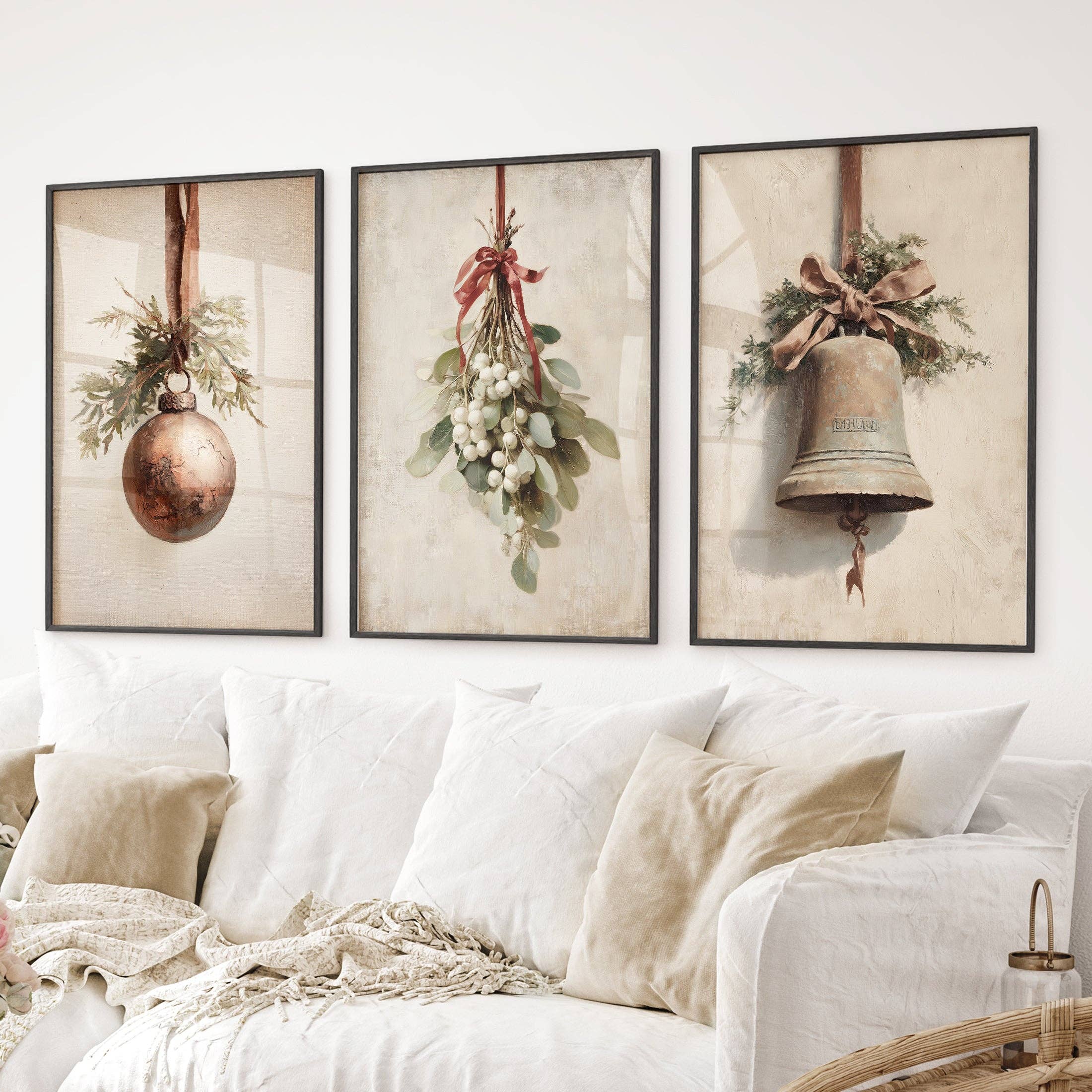 PrintSets.com - Vendita all'ingrosso Set per galleria a parete - Set rustico di 3 stampe: Arte vintage di campane di Natale5