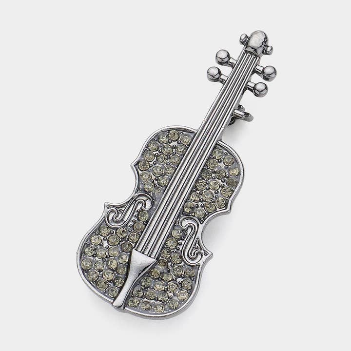 Stone Embellished Violin Pin Brooch for wholesale by Sensibling Corp.