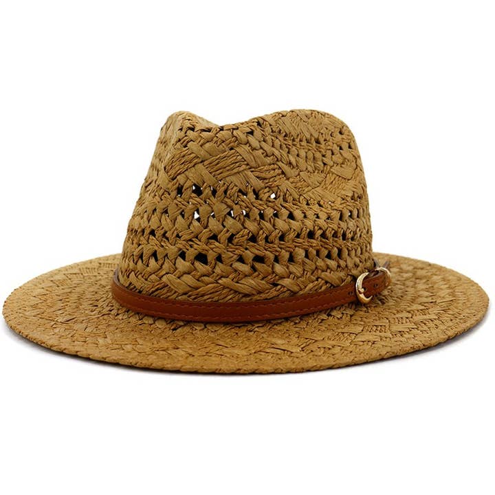 ACCITY - Wholesale Straw Hat - Women's - BROWN BELT VENTED SUMMER STRAW SUN HAT_CWAH062-B20315