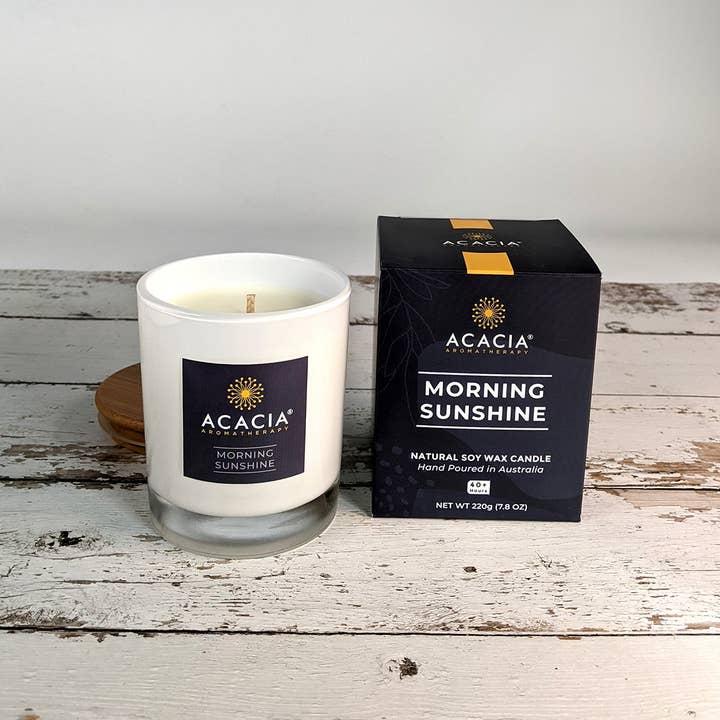 Morning Sunshine Natural Soy Wax Candle 220g for wholesale by Acacia Aromatherapy