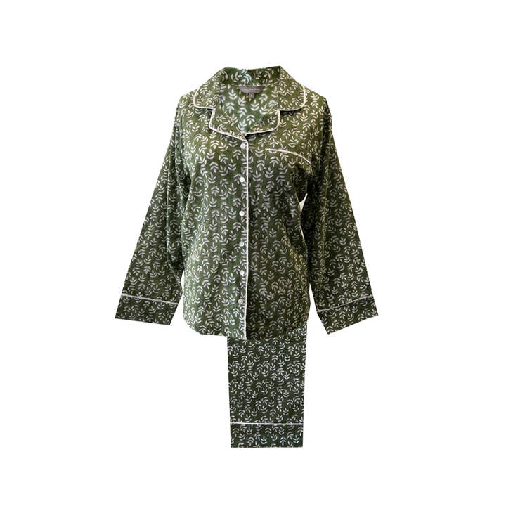 Green Falling Leaf Cotton Pajamas     for wholesale by Lime Tree Design - US