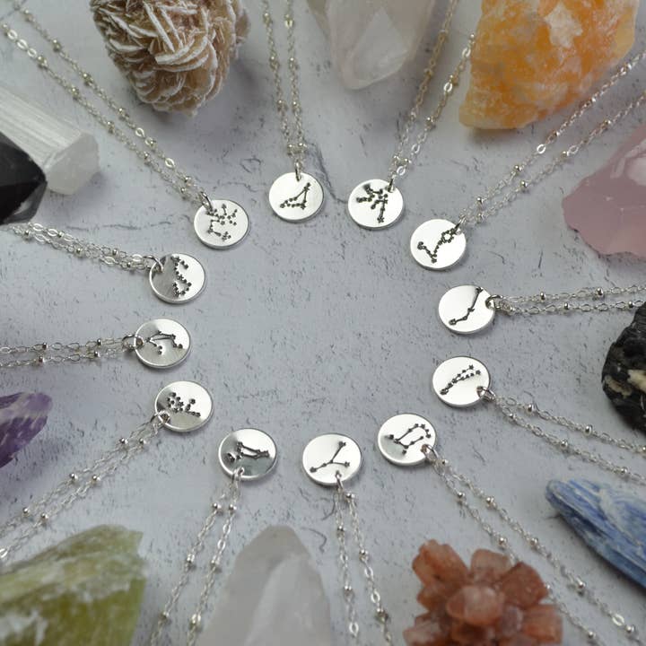 Collier Zodiac Constellation en argent sterling pour la vente par White Sage & Sapphire