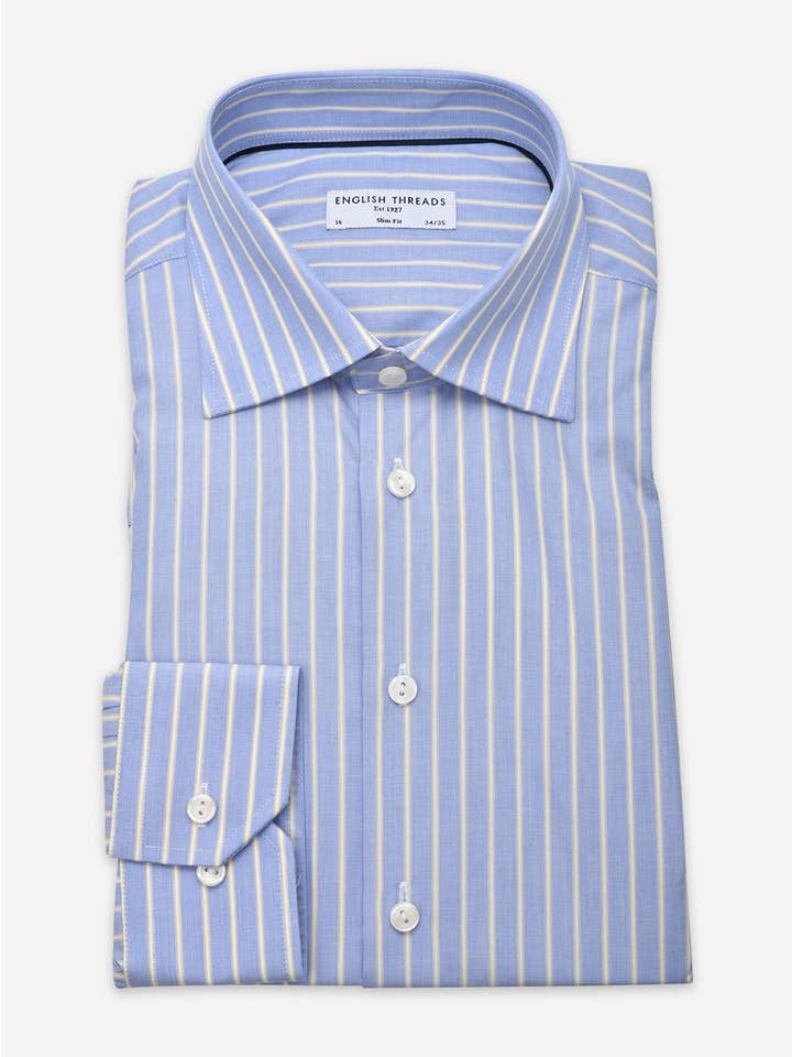 English Threads – Engroshandel Skjorte med buttondown – Mænd – Gul & Blå Stribet Poplin Shirt - Slim Fit