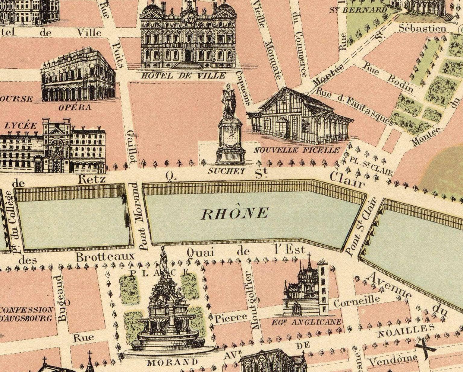 OldCityPrints - Old Maps and Posters - Wholesale Art Print - Old Map of Lyon France 1894 Vintage Map of Lyon | Vintage Map Wall Art Print3