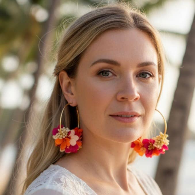 Large floral creoles - gold-plated steel - bohemian jewelry. for wholesale by L'atelier du 6