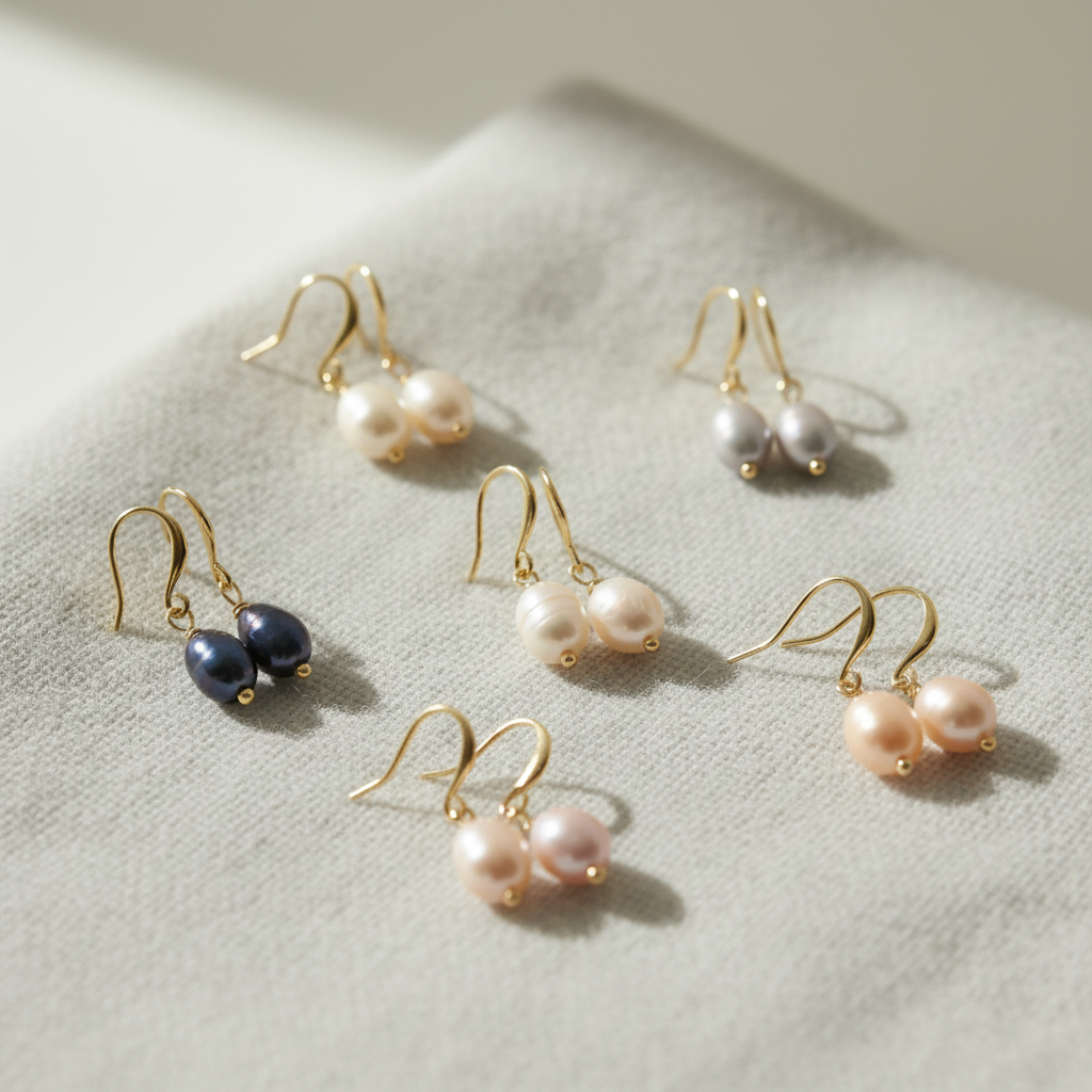 iBijoux – Engroshandel Hængeøreringe og creoløreringe – Minimalistiske ferskvandsperle-øreringe med vedhæng (1E04a)3