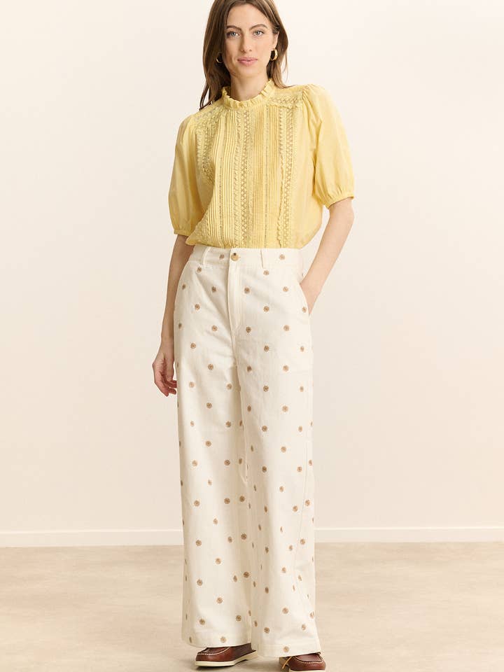 Embroidered denim pants - VICTORINE for wholesale by Garance Paris