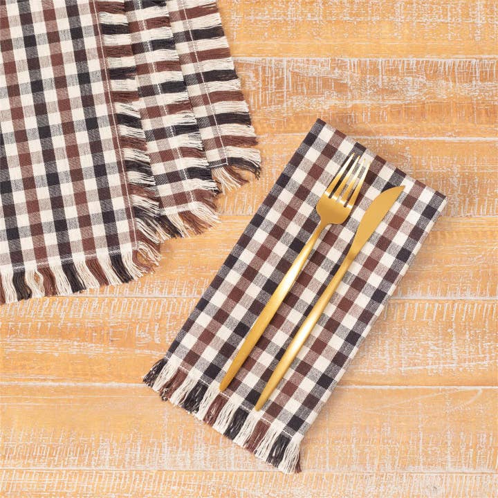 Audrey's Home & Gift - Wholesale Dinner & cloth napkin - Napkin - Brown Plaid (Set of 4) (Pk/03 Sets)