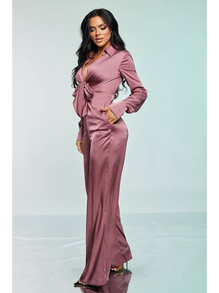 WFFS - Wholesale Jumpsuit - Women's - Long Sleeve Satin Jumpsuit