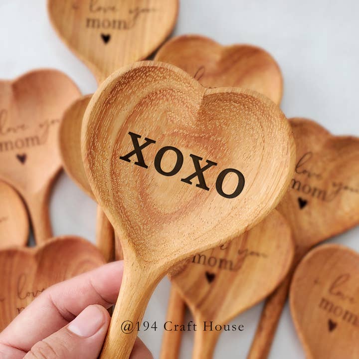 XOXO Engraved - Wooden Heart Spoon - Valentine Gifts for wholesale by 194 Craft House