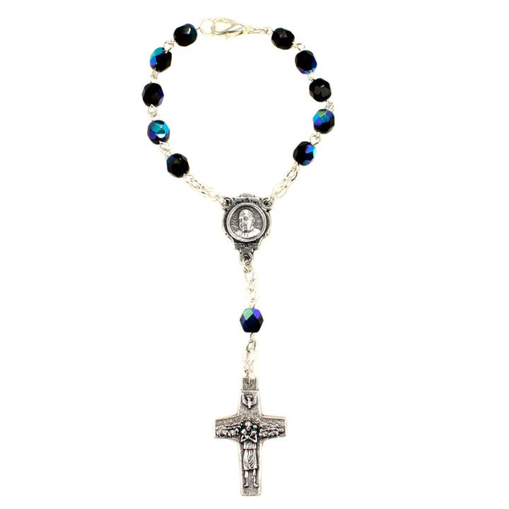 RM Trading - Venta al por mayor Collar de cuentas de oración - Rosario de una década con cuentas negras, cruz del Papa Francisco Vedele
