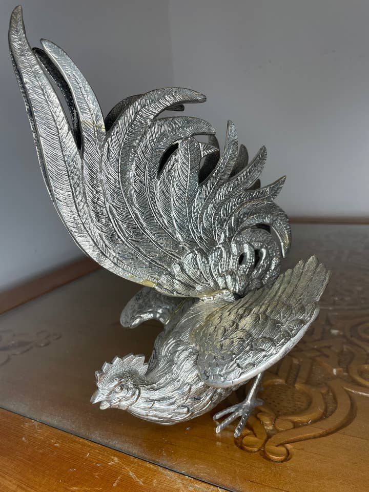 Coq en argent massif vintage fait main #2 pour la vente par Marrakech Bazaar