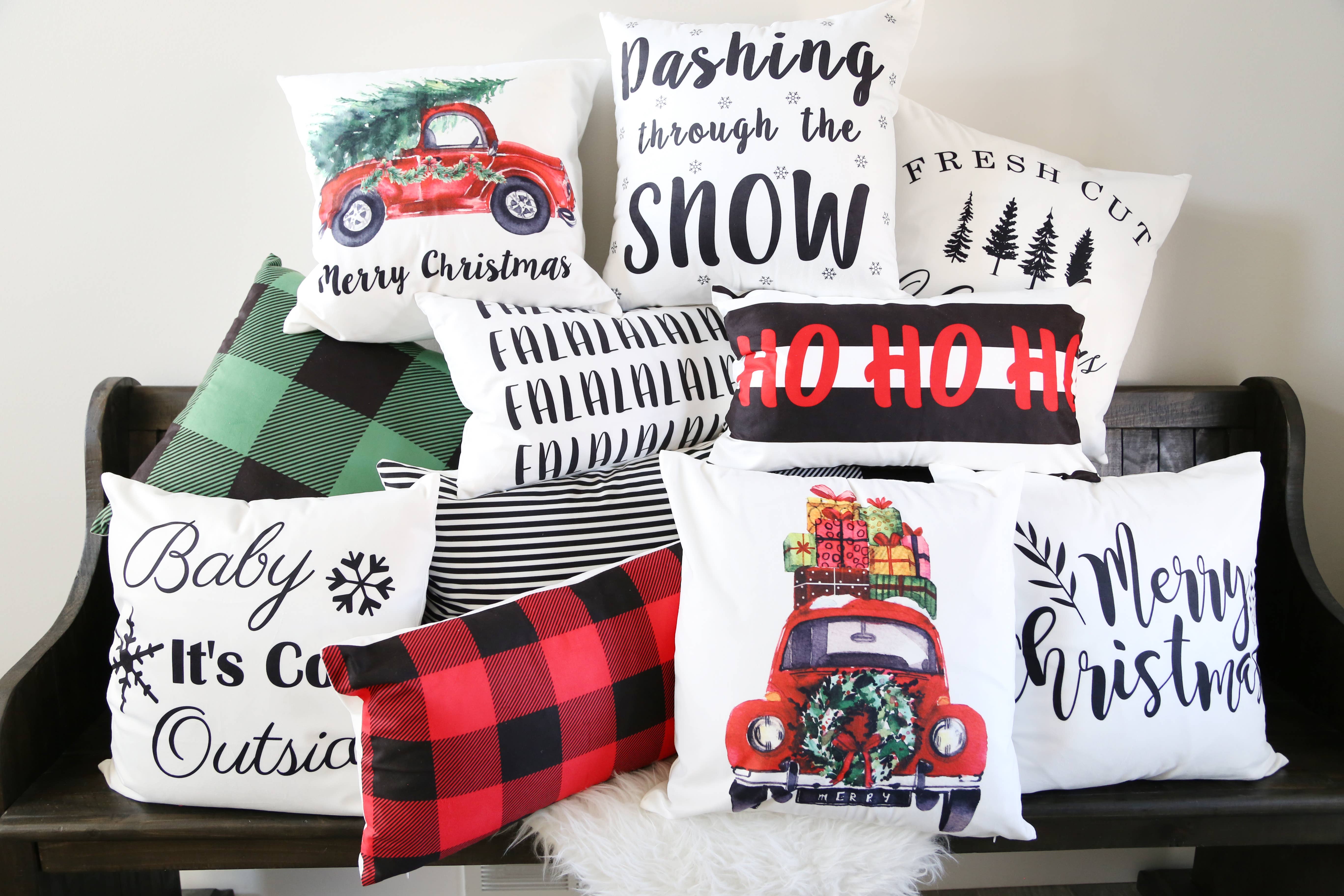 Ivy and Sage Market – wholesale Throw pillow cover – Christmas Red Truck with Tree-Pillow Cover 1