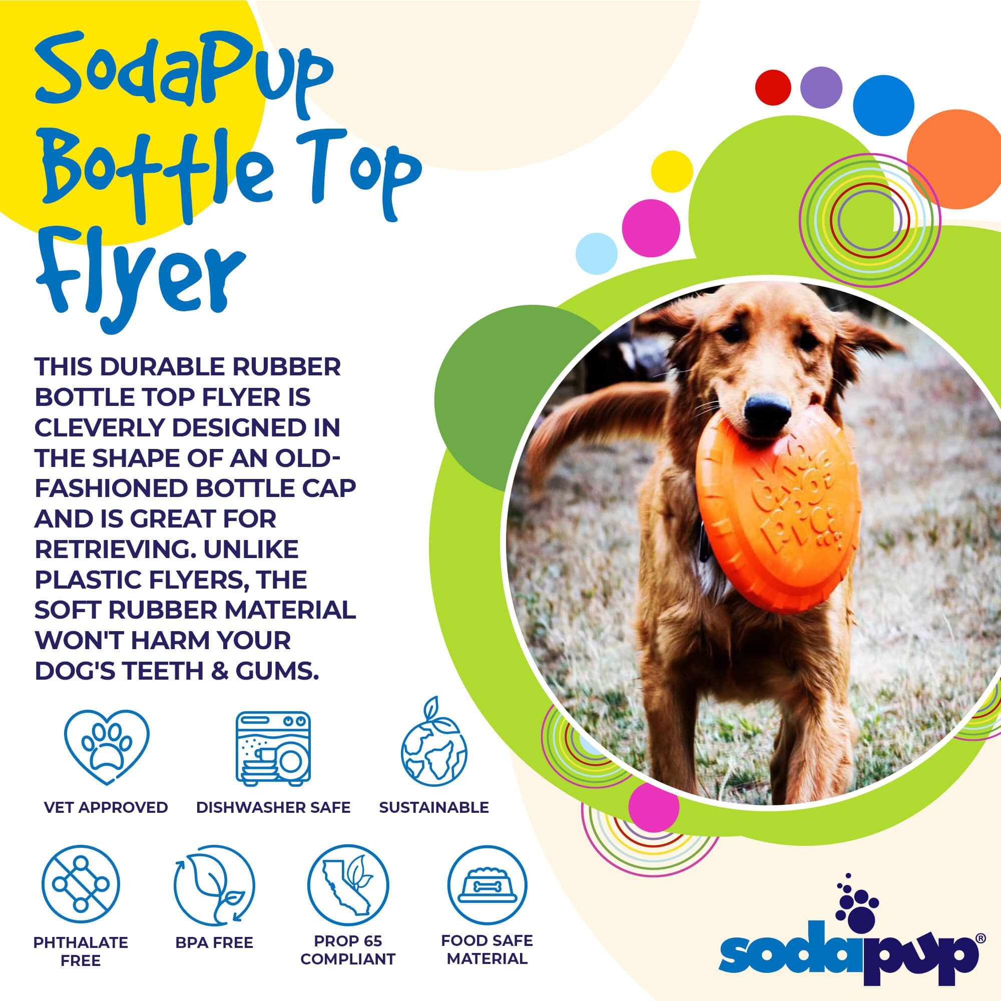 SodaPup Dog Toys - Wholesale Pet Fetch Ball - Dog - SP Bottle Top Flyer - Flying Toy - Multiple sizes - orange1