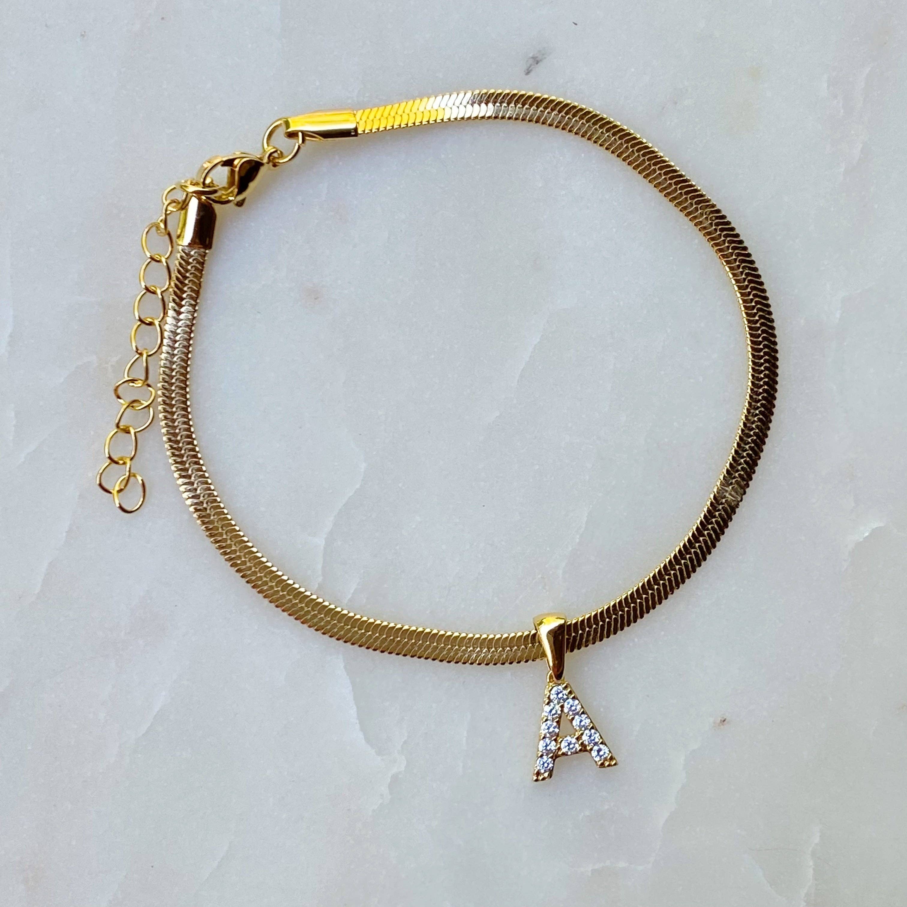 Ellison+Young - Wholesale Anklet - Herringbone Chain Initial Anklet0