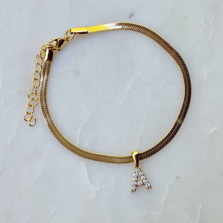 Ellison+Young - Wholesale Anklet - Herringbone Chain Initial Anklet