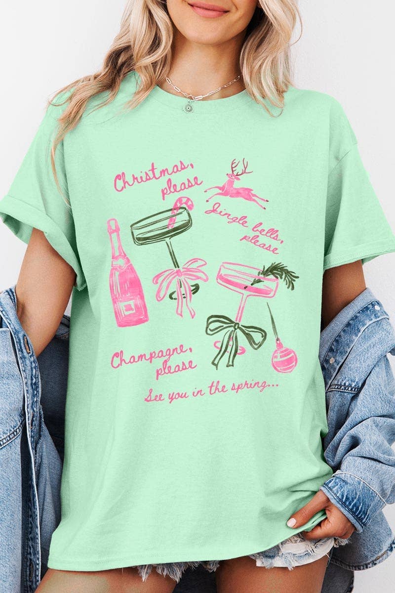 COLORBEAR – T-shirt gráfica - Mulher por atacado – T-shirt de Algodão Pesado com Gráfico de Champanhe de Natal3