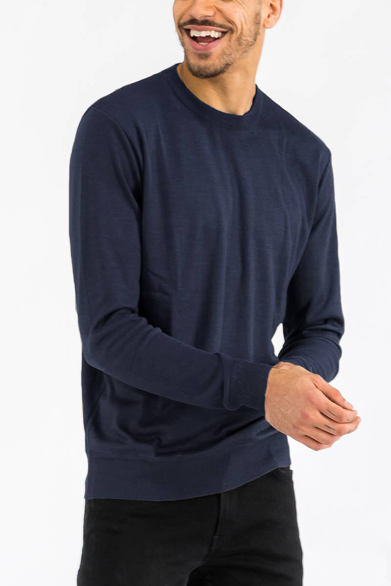 WEIV - Wholesale Knit Sweater - Men's - Mens Solid Round Neck Knit Sweater - Charcoal1