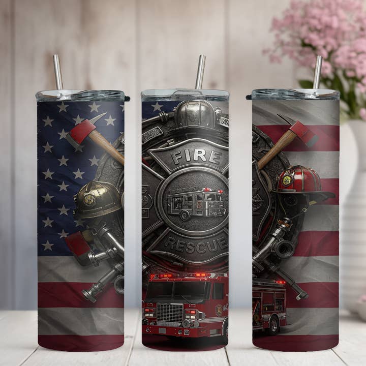 Fire Rescue Engine | 20oz | 30oz Skinny Tumbler | USA for wholesale by Honey Jar Creations