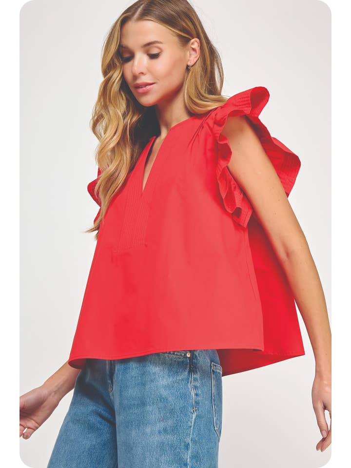 Strut & Bolt - Wholesale Blouse - Women's - Flutter Ruffle Sleeve Poplin Top1