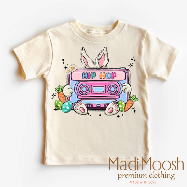 Madi Moosh - Wholesale Screen Printed T-Shirt - Kids - Hip Hop Easter Bunny Shirt - Kids Retro Easter Tee3