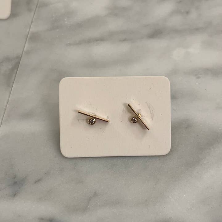 Solid 14k Gold Bezel Diamonds with Adjacent Bar Studs for wholesale by TASI Designs