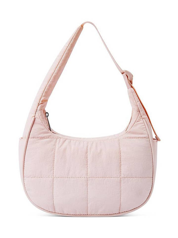 Solid Color Nylon Quilted Crescent Shoulder Bag DP25G652 for wholesale by Dipped Shop
