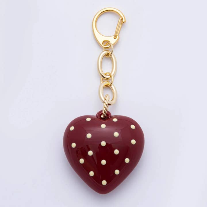 Polka dotted Dark Red Heart Glass Keychain, Bag charm, Backpack Charm ✦ BC-21WB004 for wholesale by Simply Jewels