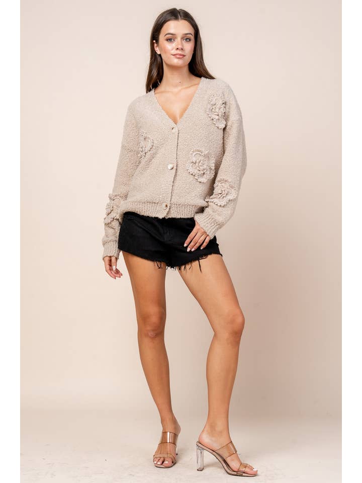 MOCHA CT10590Y / 3D FLORAL APPLIIGUE DETAILED CARDIGAN for wholesale on Faire4