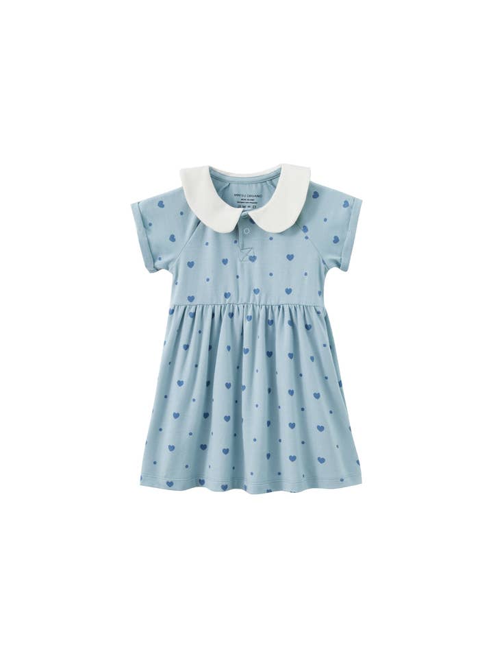Robe à col en coton biologique - Cœurs bleus pour la vente par Norsu Organic