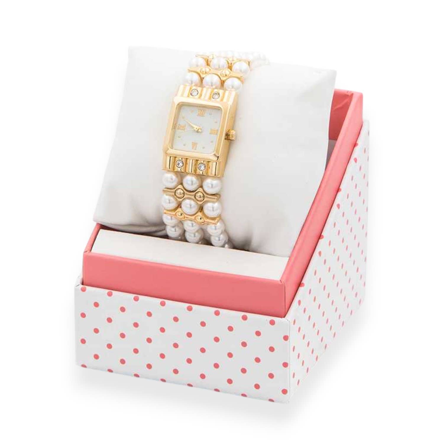 Guld/Pärla Guldfärgad sträckklocka med pärldetaljer i presentförpackning för wholesale på Faire0