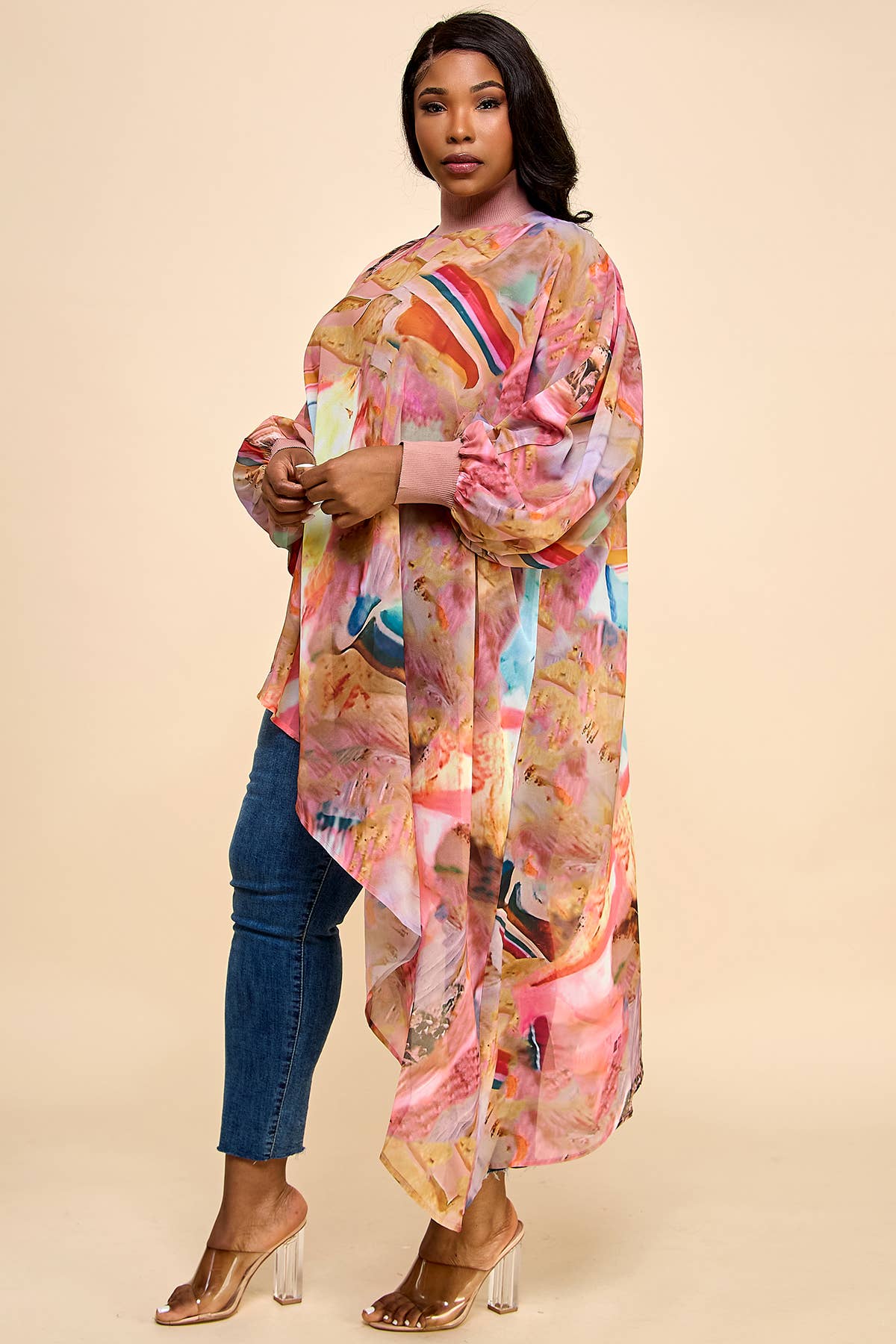 Namatt Design - Wholesale Blouse - Dames - Plus Mesh blouse met ronde hals en lange mouwen en diagonale bandjes4