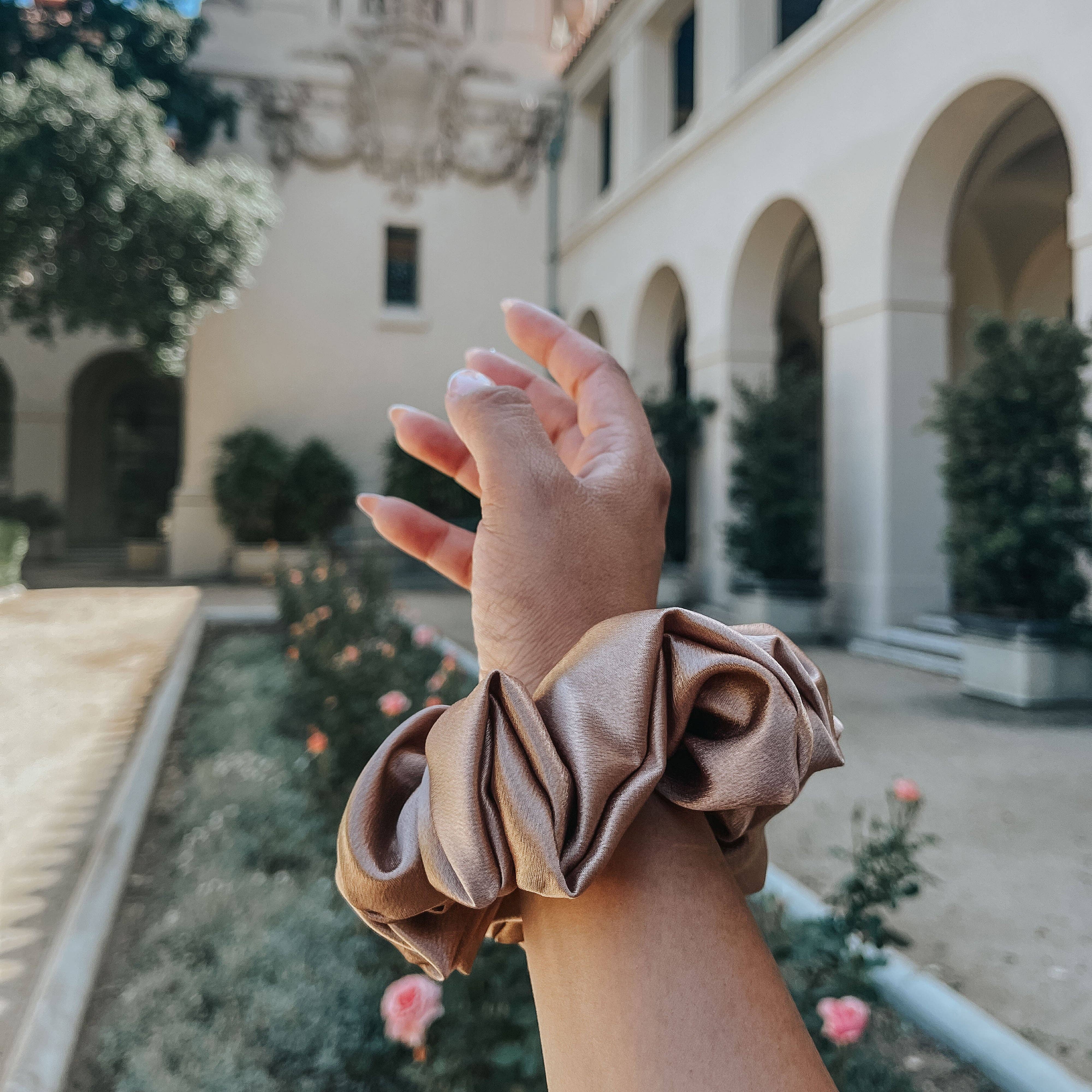 Wild Rose Accessories – wholesale Scrunchie - Dam – Tan Satin Scrunchie3