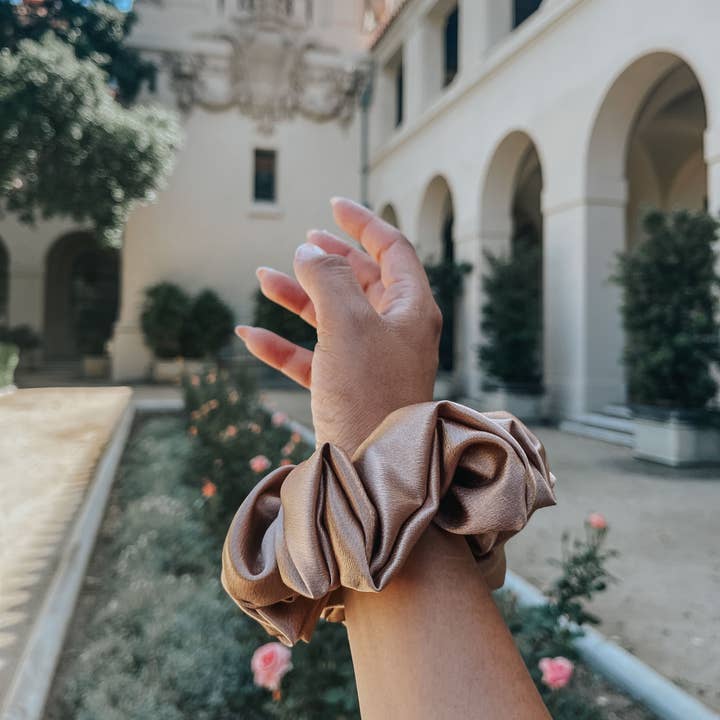 Wild Rose Accessories – wholesale Scrunchie - Dam – Tan Satin Scrunchie3