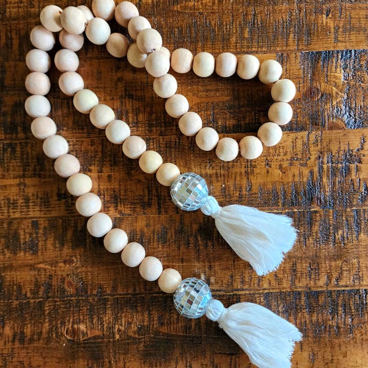 Handmade By Uruba – wholesale Bunting/garland – Large Wood Beaded Garland with Tassels & Disco Balls4